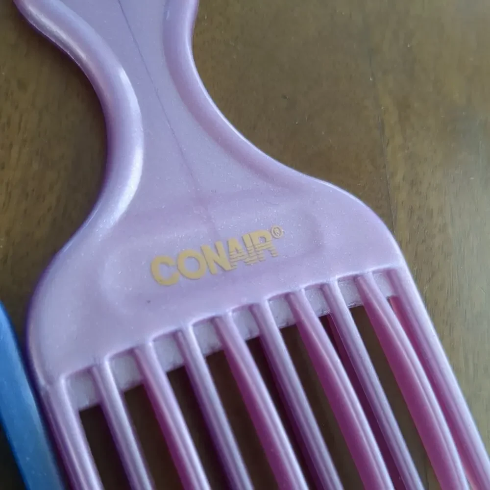 2 Vintage Conair hair pick lot lift style comb styling sparkle blue and pink
